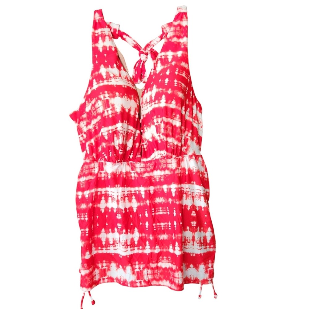 Swim by Cacique Women's 42D Swimsuit Swim Dress Skirt Underwired Red Tie Dye